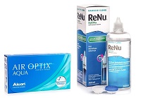 Air Optix Aqua (6 linser) + ReNu MultiPlus 360 ml med etui økonomipakke med rabat